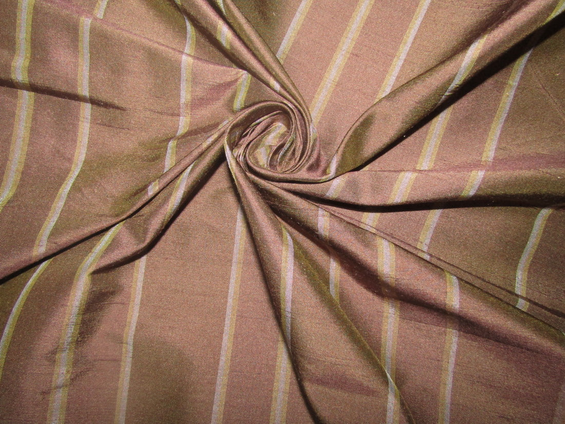 100% silk dupion fabric STRIPES brown and yellow DUPNEWS2[5] 54&quot; wide