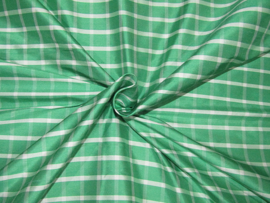 100% Silk Taffeta Fabric green and white plaids TAFC65[1] 54&quot; wide