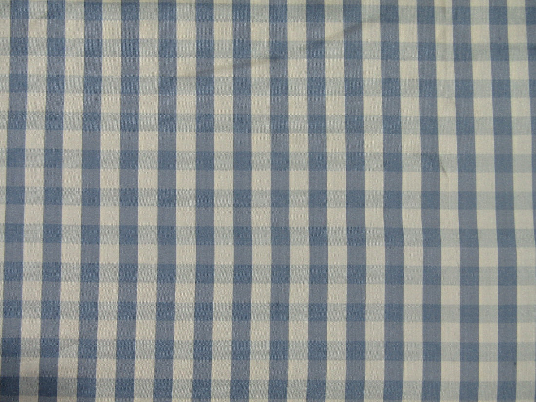 100% SILK Dupioni FABRIC BLUE/SKY BLUE & IVORY color plaids 54" wide DUPC108[1]