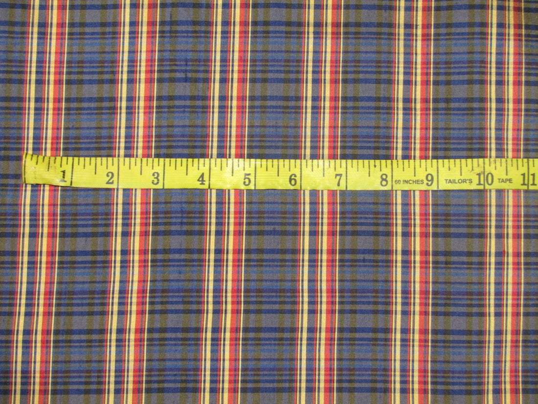 100% SILK Dupioni red navy and golden yellow color plaids FABRIC 54 " wide DUPC107[1]