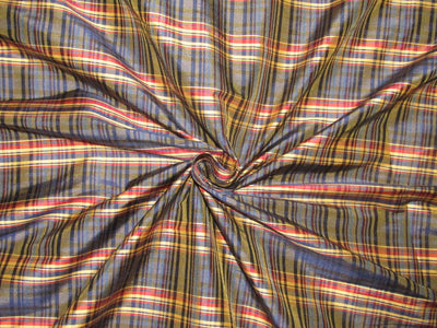 100% SILK Dupioni red navy and golden yellow color plaids FABRIC 54 " wide DUPC107[1]