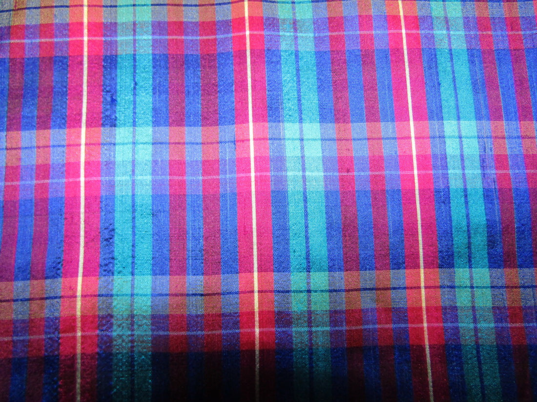 100% silk dupion blue and pink plaids fabric 54" wide DUPNEWC3[4]