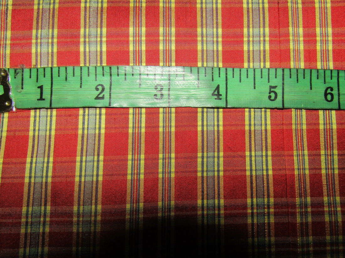 100% silk dupion red and yellow plaids fabric 54&quot; wide