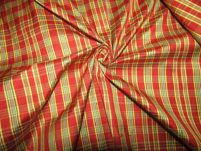 100% silk dupion red and yellow plaids fabric 54&quot; wide