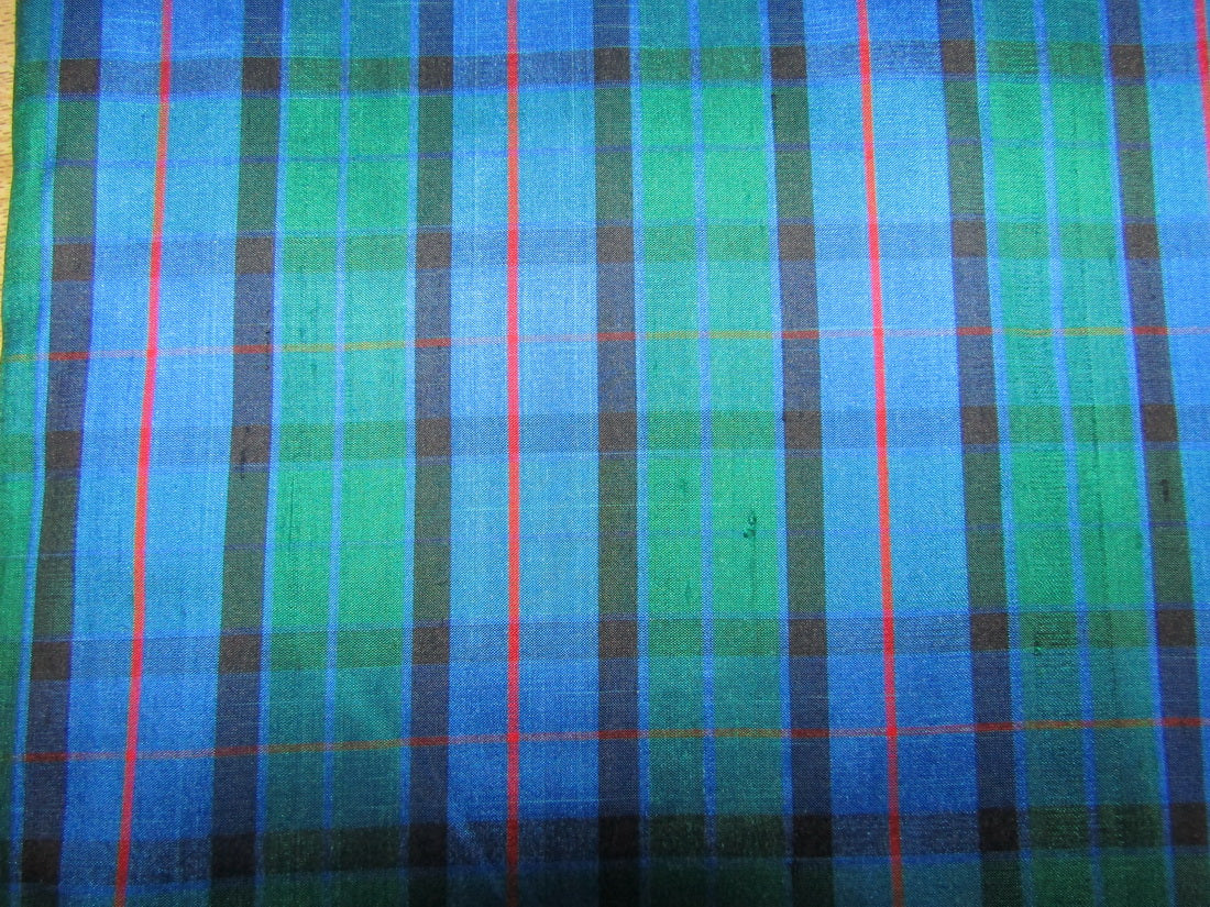 100% silk dupion blue green and red Plaids fabric 54" wide DUPNEWC3[1]