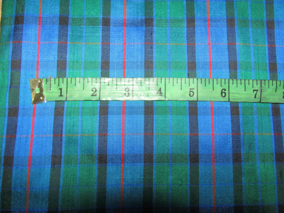 100% silk dupion blue green and red Plaids fabric 54" wide DUPNEWC3[1]