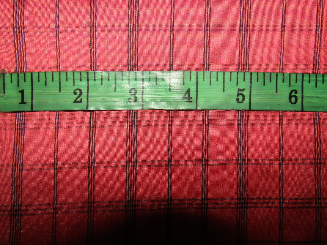 100% silk dupion pinky coral and black plaids fabric 54&quot; wide