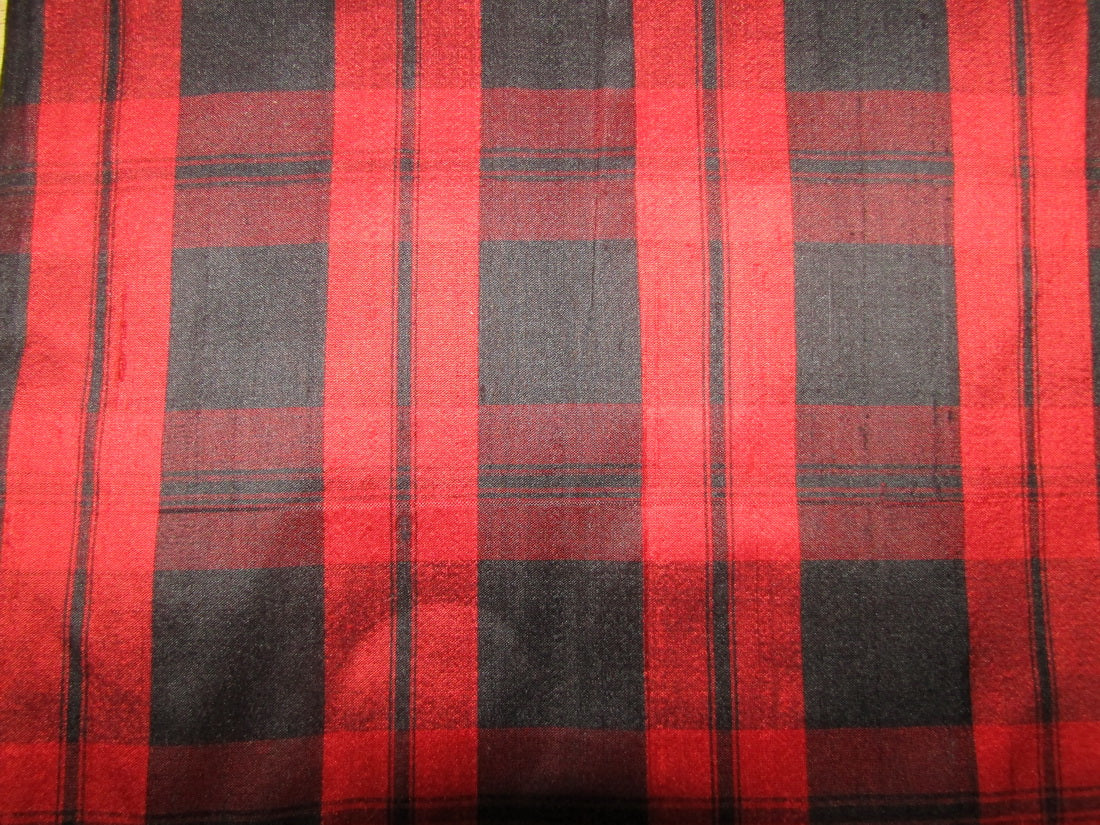 100% silk dupion red and black Plaids fabric 54&quot; wide