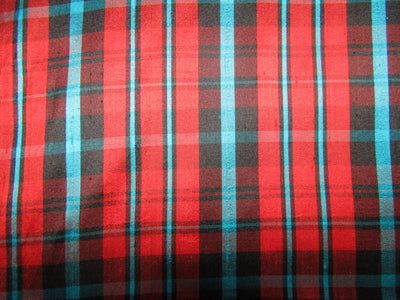 100% silk dupion fabric red black and blue PLAIDS 54&quot; wide