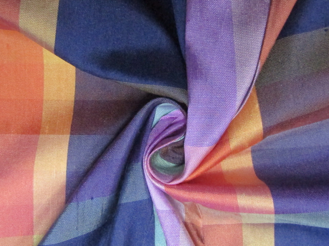 100% silk dupion multi color Plaids fabric 54" wide