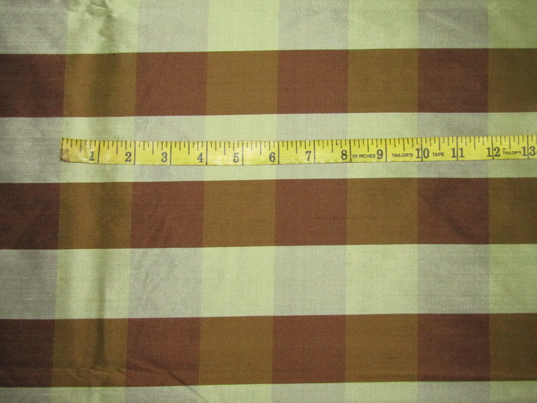 100% SILK Dupioni BROWN AND OLIVE GREEN color plaids FABRIC 54" wide DUPC110[2]
