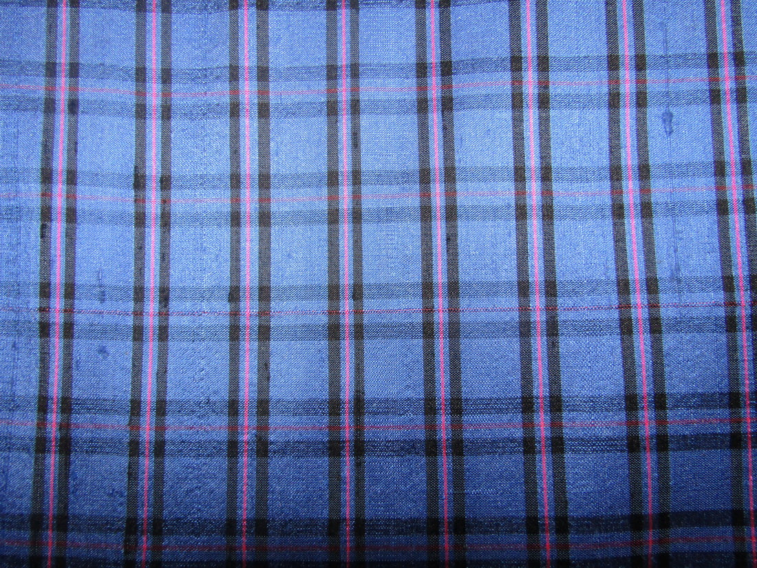 100% silk dupion fabric blue and pink PLAIDS 54" wide DUPNEWC4[6]
