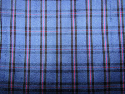 100% silk dupion fabric blue and pink PLAIDS 54" wide DUPNEWC4[6]