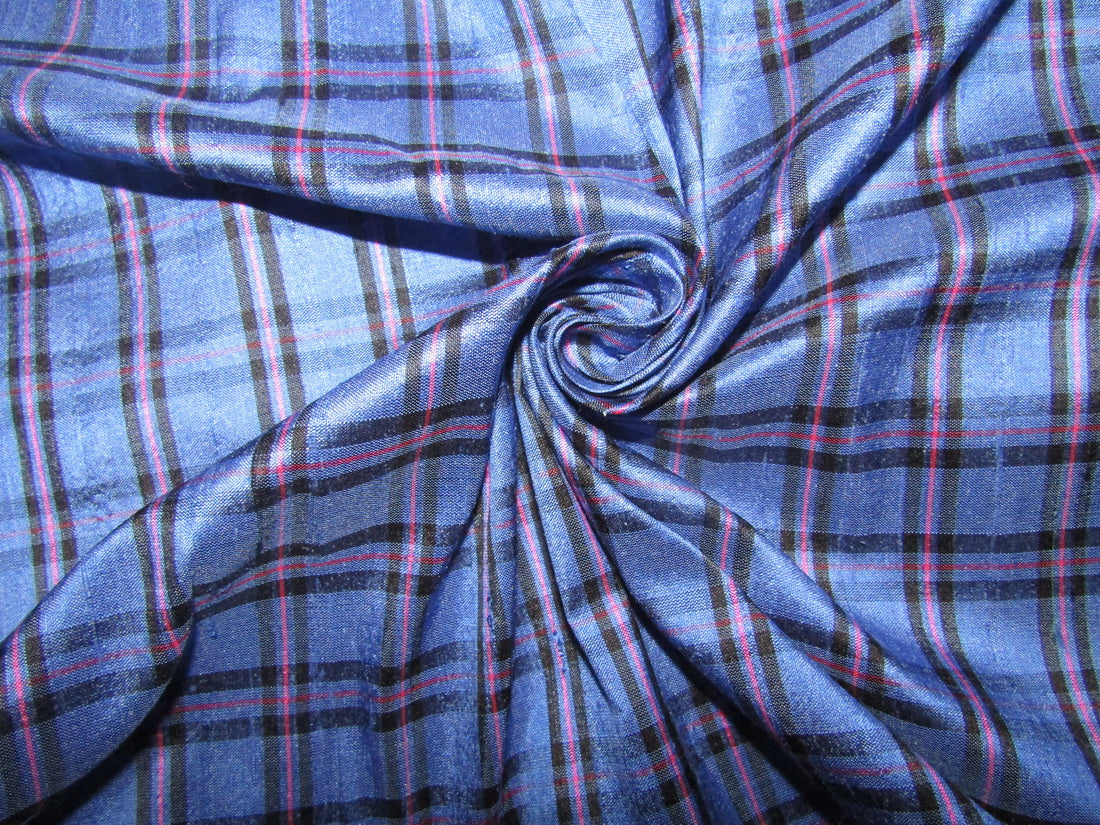 100% silk dupion fabric blue and pink PLAIDS 54" wide DUPNEWC4[6]