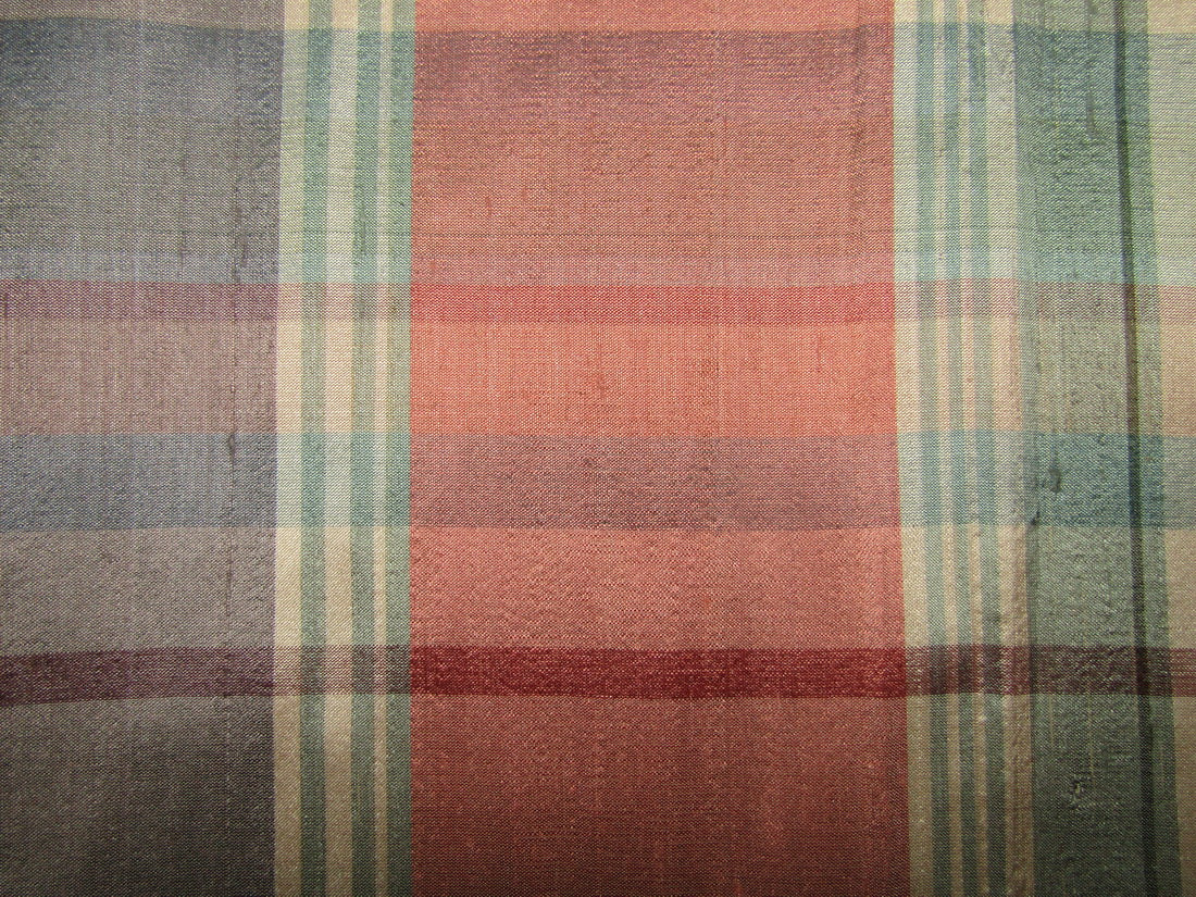 100% silk dupion fabric pink and green PLAIDS 54&quot; wide