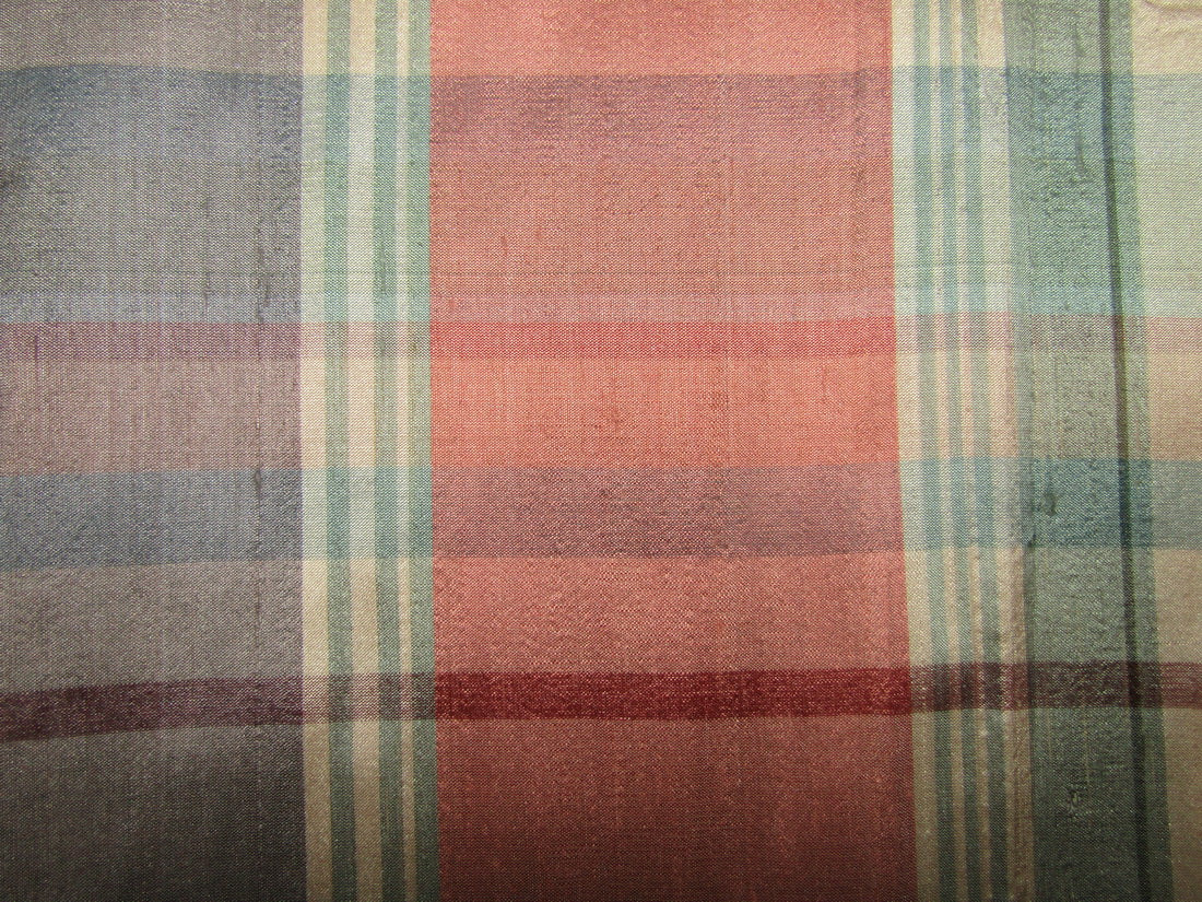 100% silk dupion fabric pink and green PLAIDS 54&quot; wide