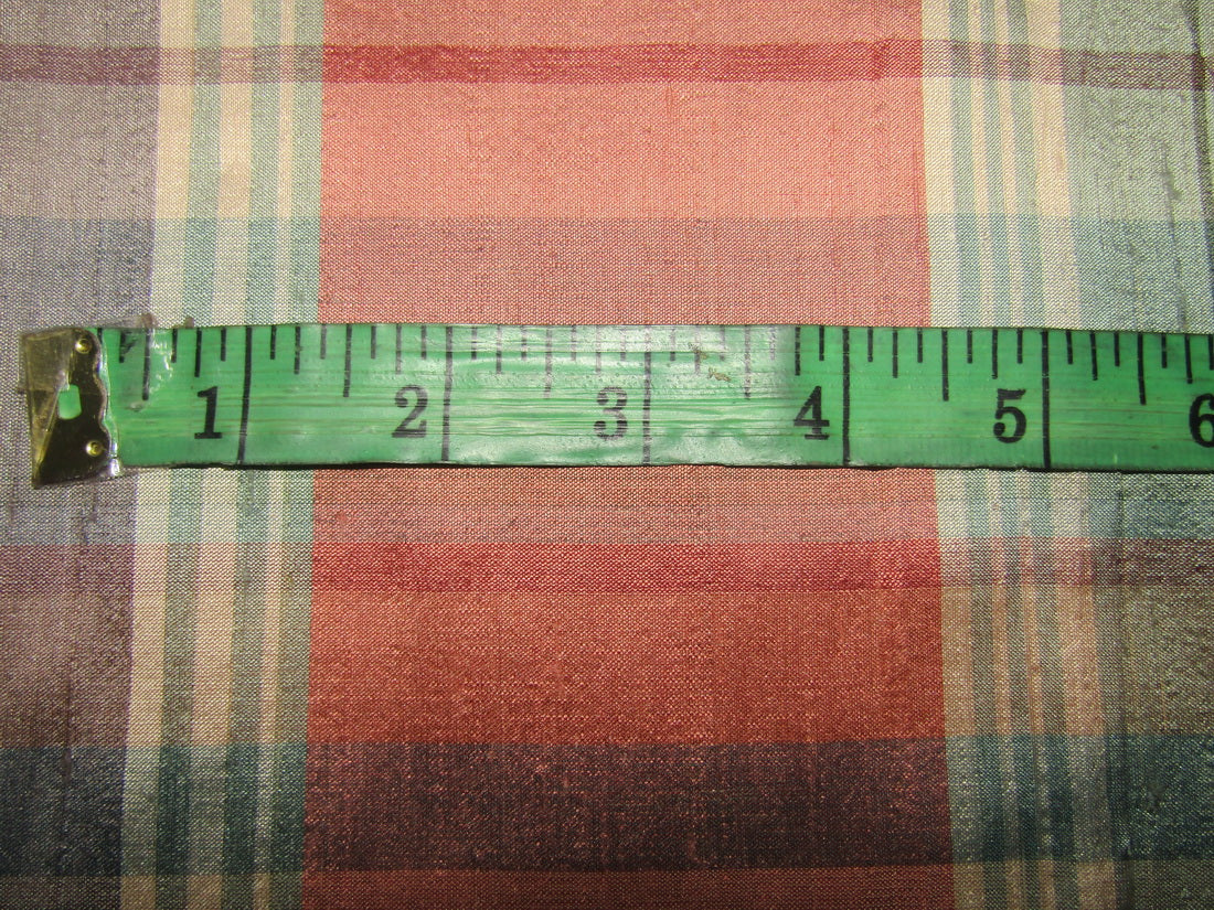 100% silk dupion fabric pink and green PLAIDS 54&quot; wide