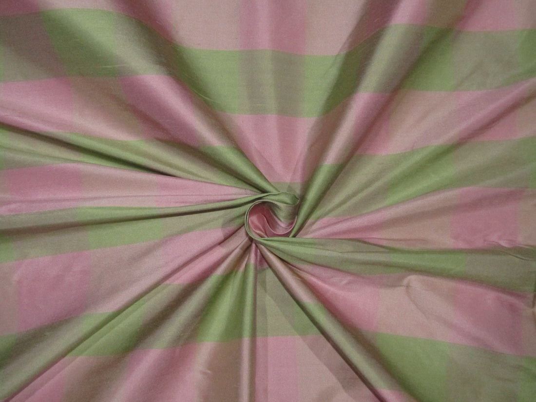 100% SILK Dupioni PASTEL PINK AND GREEN color plaids FABRIC 54" wide DUPC110[3]