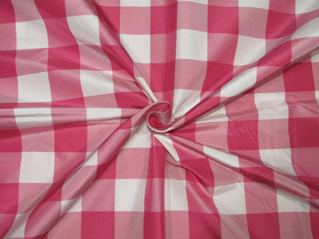 100% Silk Taffeta Fabric pink and white plaids TAFC65[2]