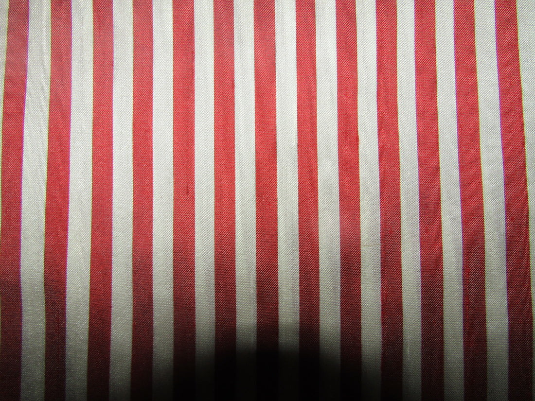 100% silk dupion fabric red white stripes 54&quot; wide