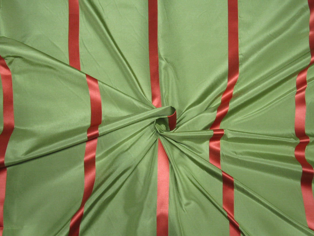 100%Silk Taffeta green with bright salmon satin stripes 54&quot; TAFS165[3]