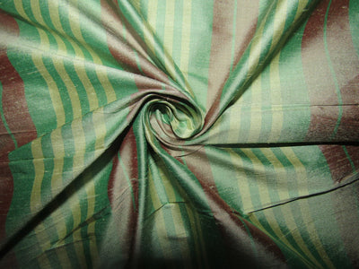 100% silk dupion fabric green pink stripes 54&quot; wide