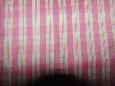 100% silk dupion fabric pink white PLAIDS 54&quot; wide