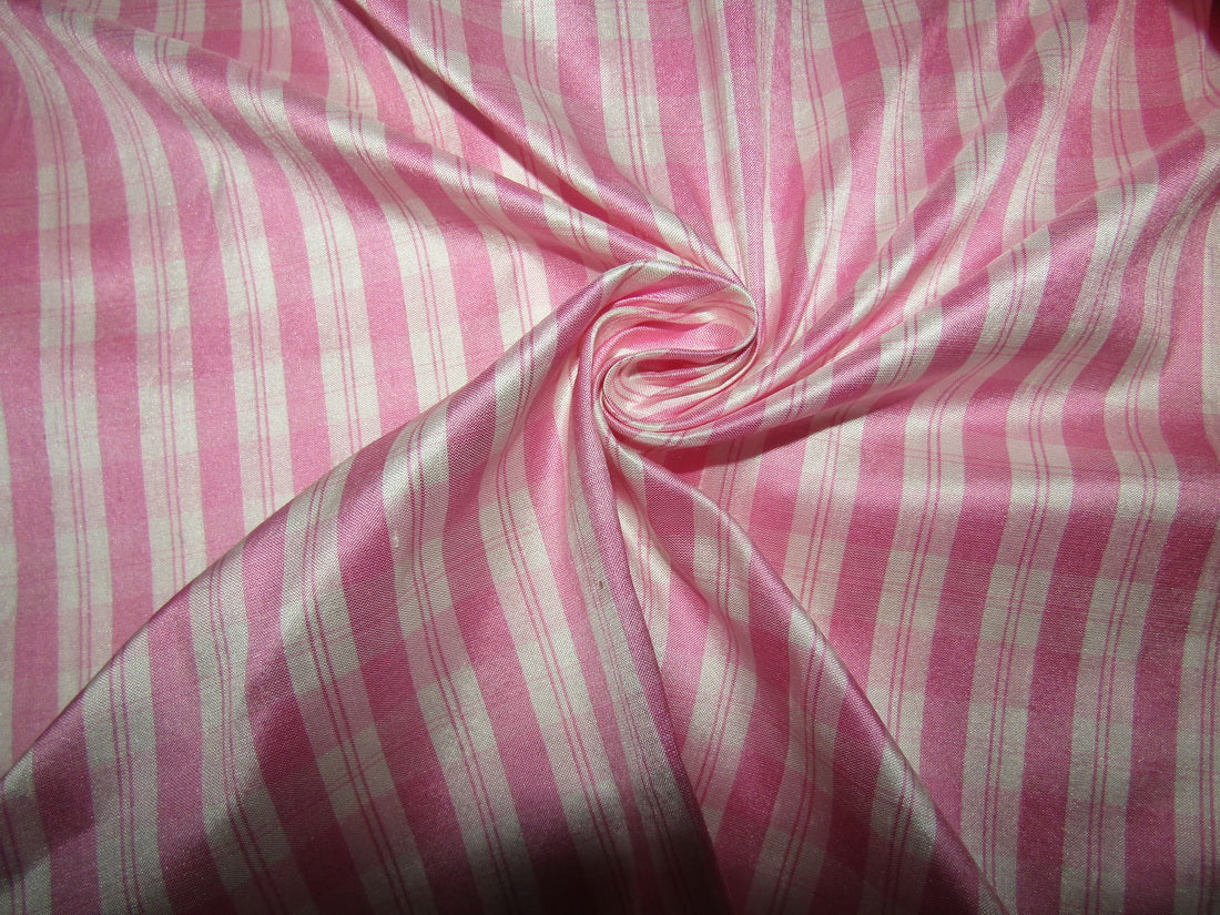 100% silk dupion fabric pink white PLAIDS 54&quot; wide