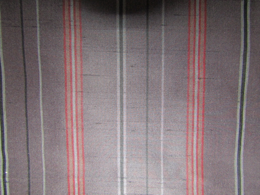 100% silk dupion fabric dark with grey multi color stripes 54" wide DUPNEWS4[3]
