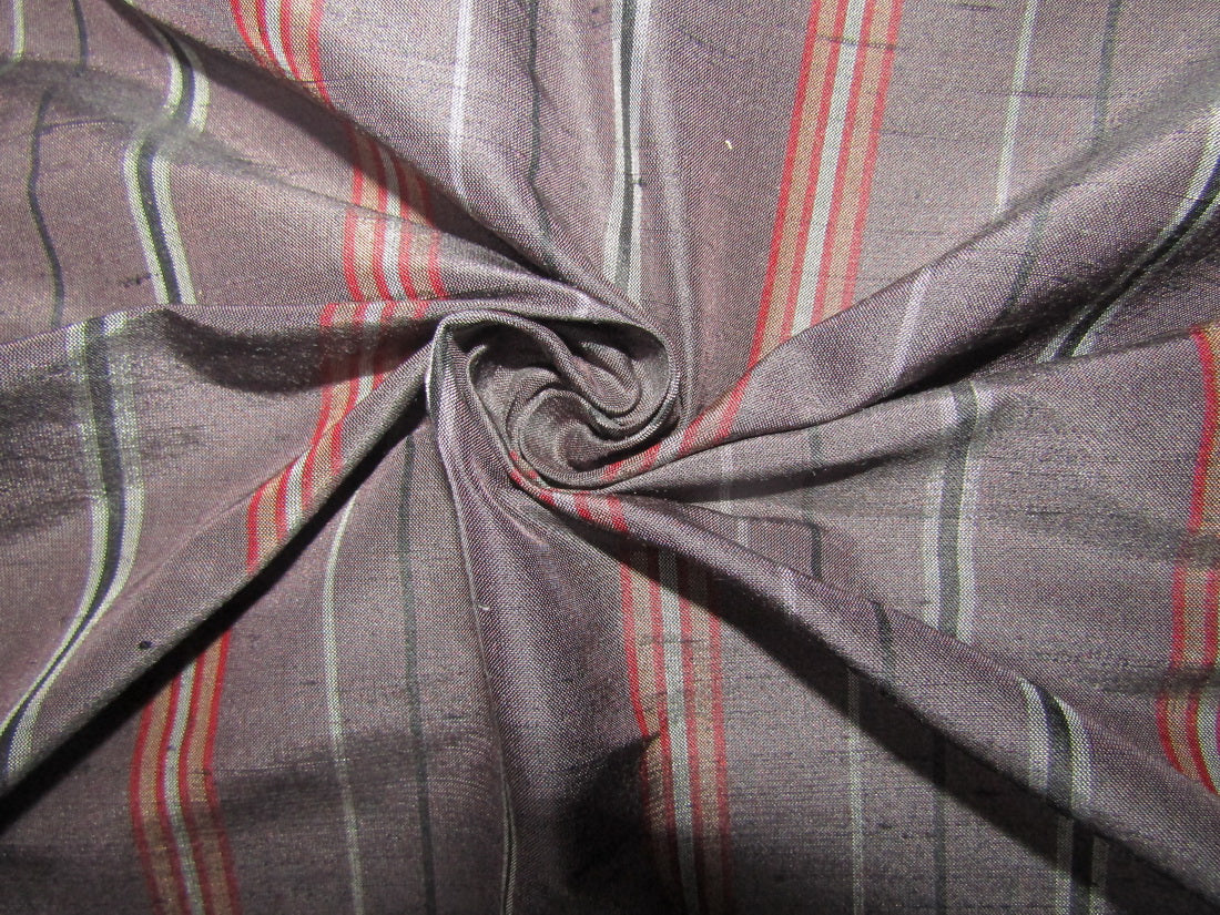 100% silk dupion fabric dark with grey multi color stripes 54" wide DUPNEWS4[3]