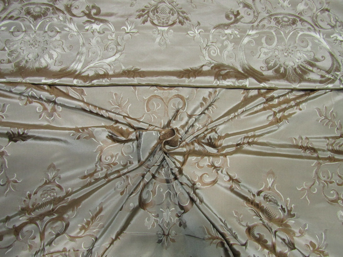 Silk taffeta jacquard fabric REVERSABLE GOLD X brown DAMASK single length 4.50yards