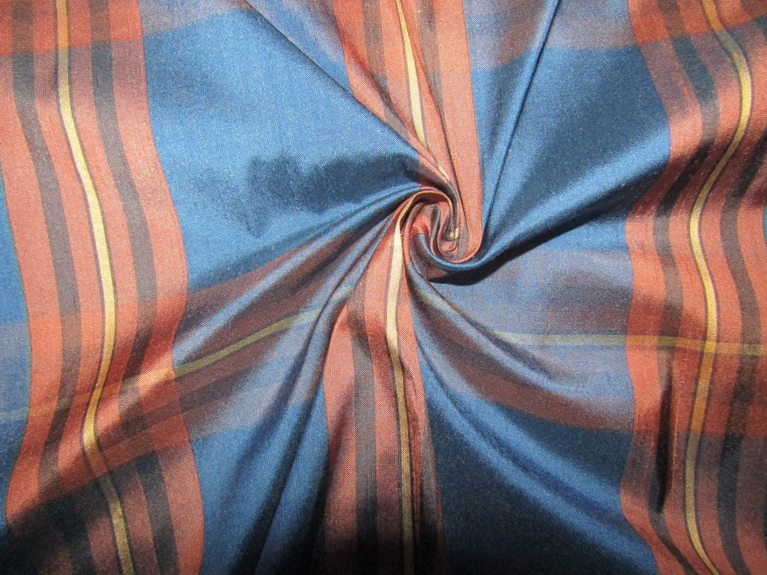 100% silk dupion brown blue black Plaids fabric 54" wide DUPNEWC17[2]