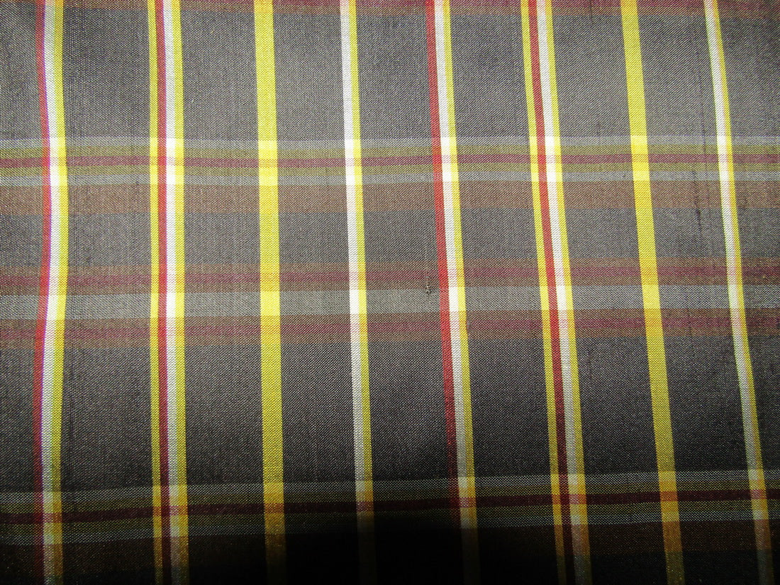 100% silk dupion black and yellow Plaids fabric 54" wide DUPNEWC16[3]