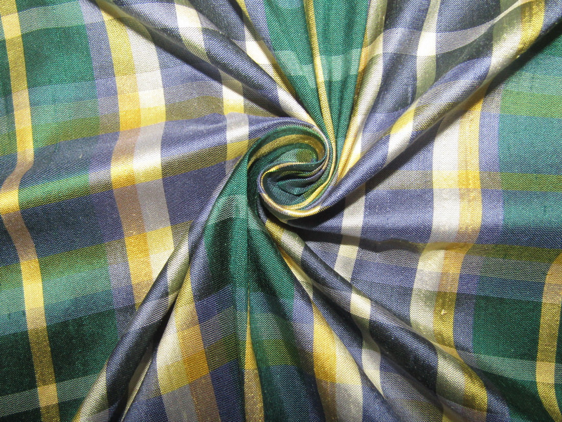 100% silk dupion blue yellow and green Plaids Fabric 54" wideDUPNEWC16[2]