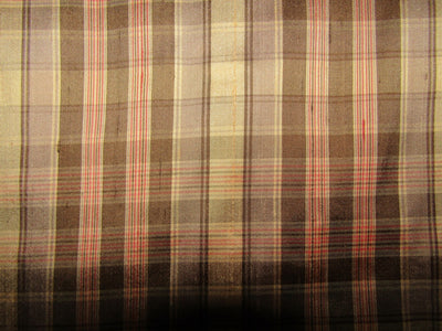 100% silk dupion brown red plaids fabric 54" wide DUPNEWC14[1]