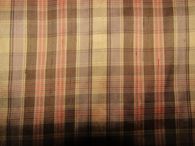 100% silk dupion brown red plaids fabric 54" wide DUPNEWC14[1]
