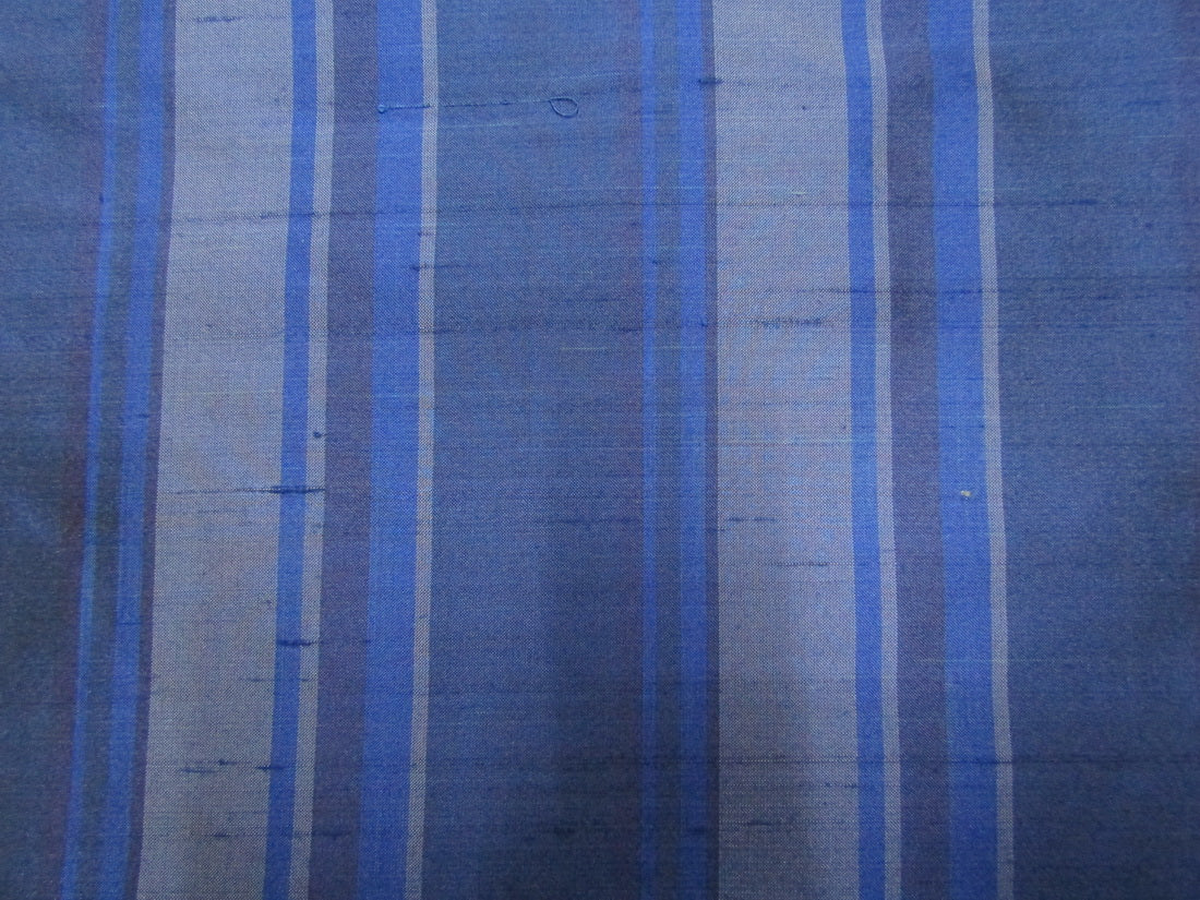 100% silk dupion shades of blue stripes 54&quot; wide sold by the yard