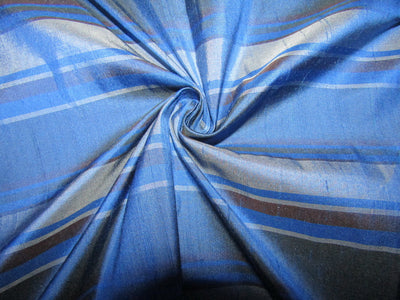 100% silk dupion shades of blue stripes 54&quot; wide sold by the yard