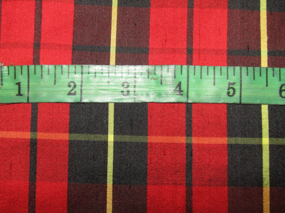 100% silk dupion red black yellow Plaids fabric 54&quot; wide