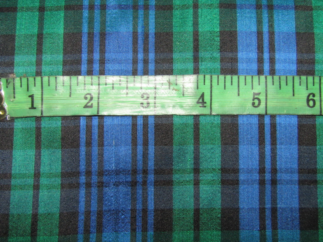 100% silk dupion green blue Scottish Plaids fabric 54&quot; wide