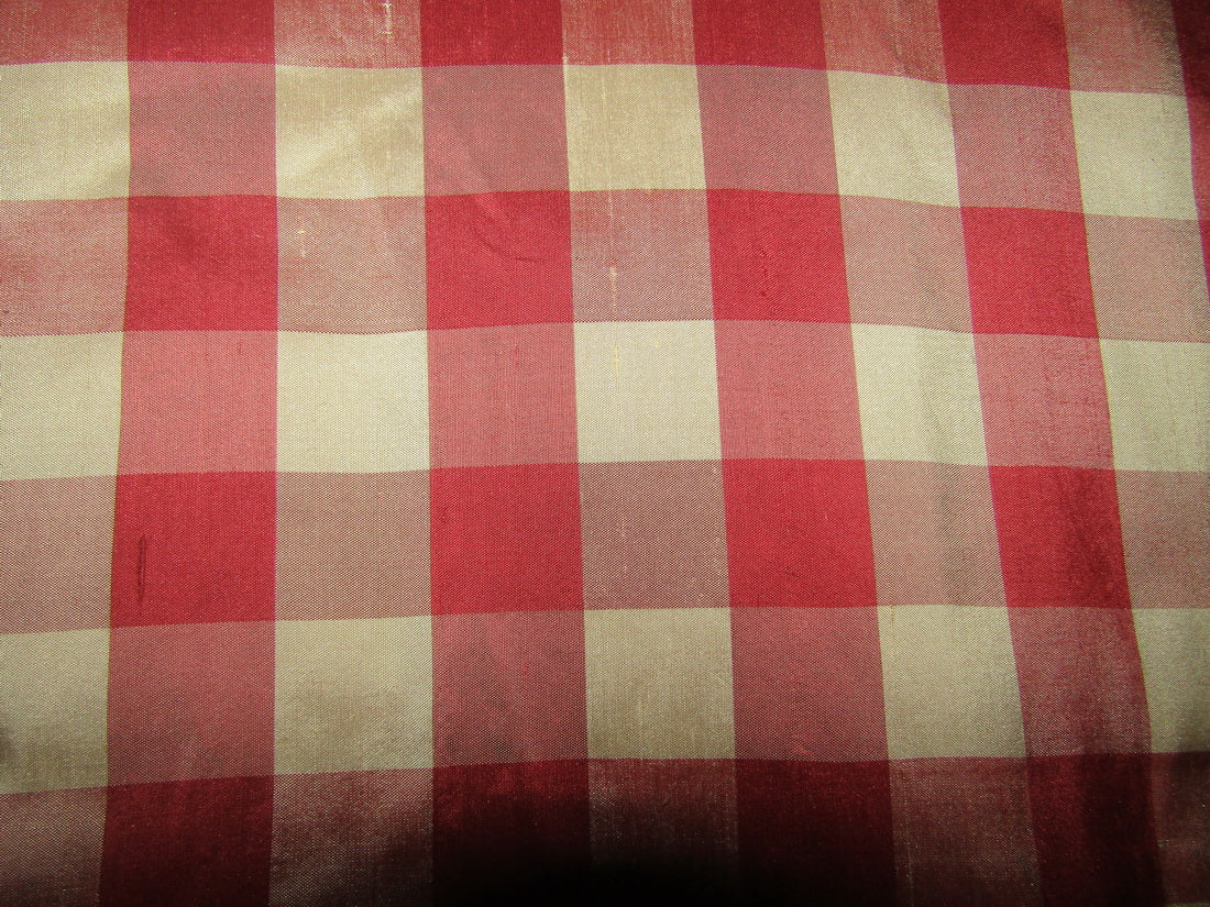 100% silk dupion red and cream Plaids fabric 54&quot; wide