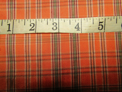 100% silk dupion fabric orange and green Plaids 54&quot; wide