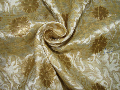 Brocade Fabric dark cream x metallic gold color motif 44&quot;