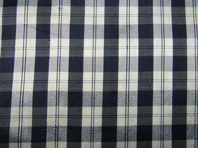 100% silk dupion fabric PLAIDS black and white 54&quot; wide