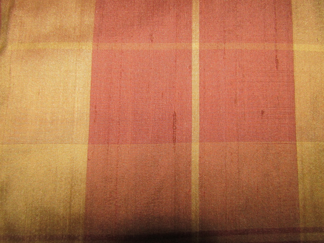 100% silk dupion brown and gold Plaids fabric 54" wide DUPNEWC19[5]