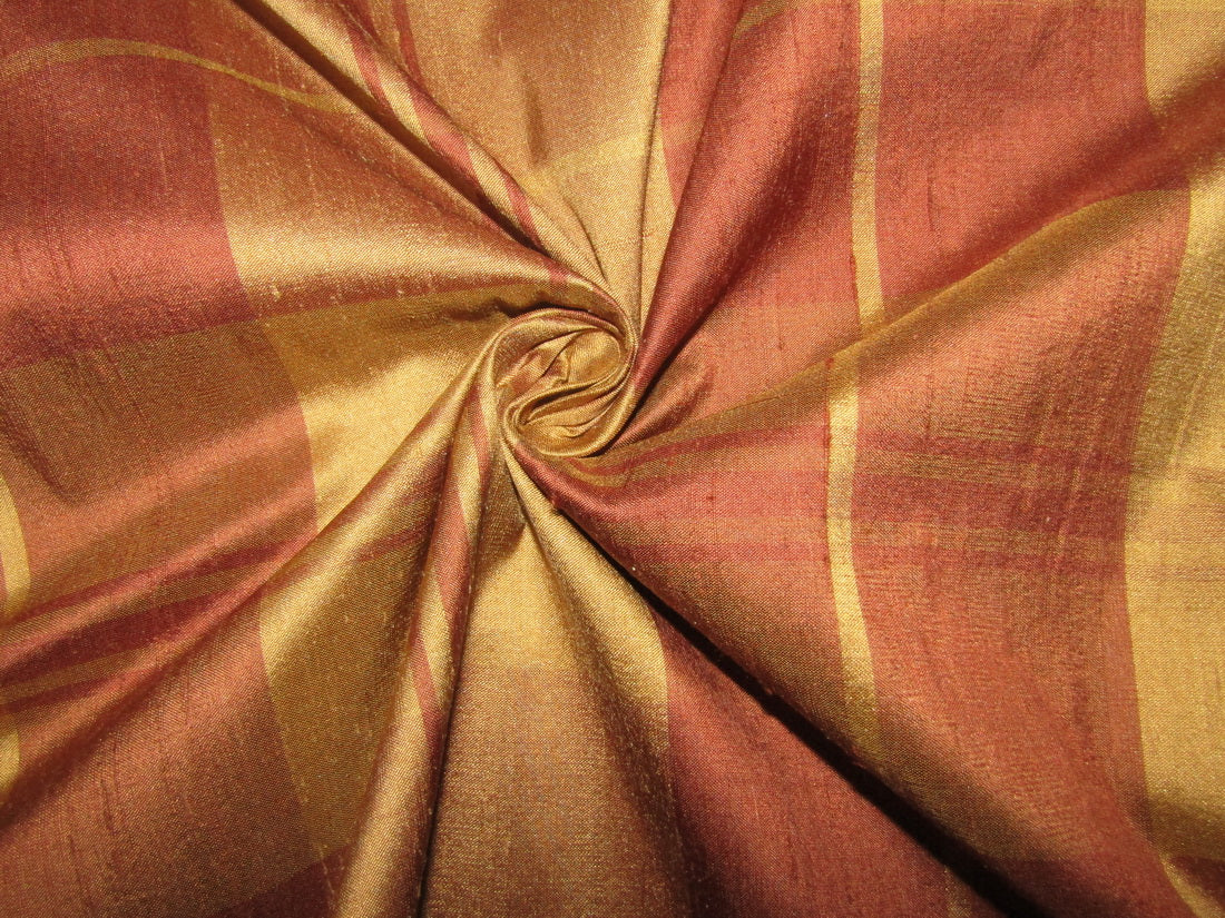 100% silk dupion brown and gold Plaids fabric 54" wide DUPNEWC19[5]