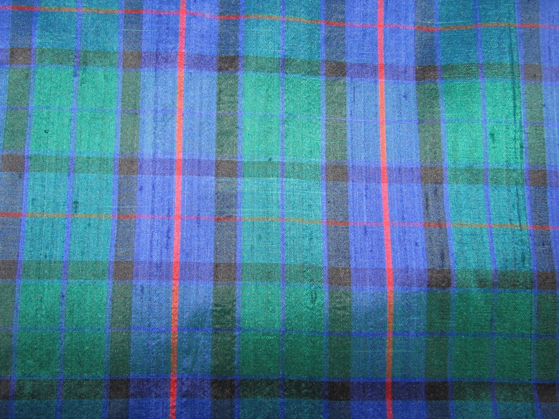 100% silk dupion blue green red Scottish tartan Plaids fabric 54" wide DUPNEWC14[3]