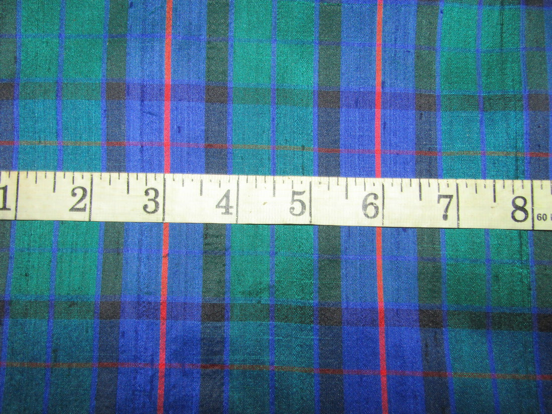 100% silk dupion blue green red Scottish tartan Plaids fabric 54" wide DUPNEWC14[3]