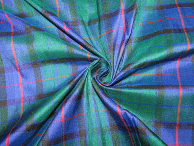 100% silk dupion blue green red Scottish tartan Plaids fabric 54" wide DUPNEWC14[3]