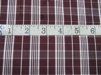 100% silk dupion maroon cream plaids fabric 54&quot; wide